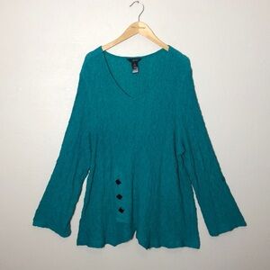 ALI MILES Women's 3X Kelly Green Slub Long Roll Tab Sleeves Tunic Top Lagenlook